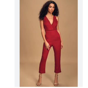 LULU'S My Beating Heart Red Lace Jumpsuit Pantsuit ~ Women's Size MEDIUM